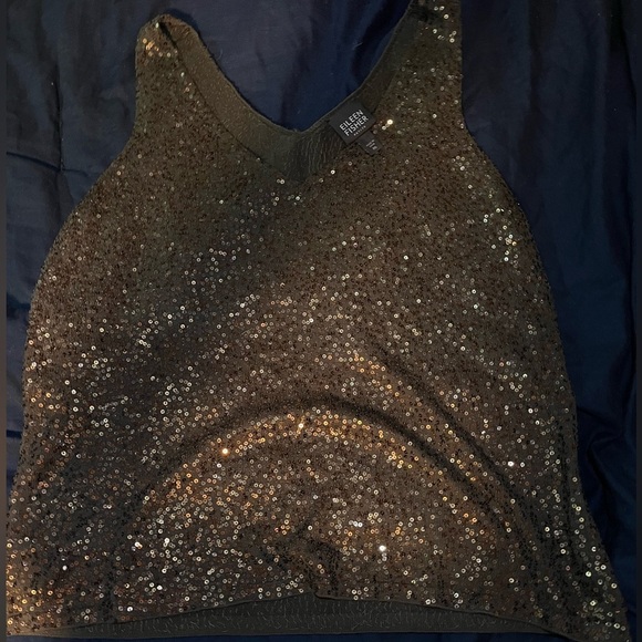 Eileen Fisher Silk Sequin Tank Top in Chocolate Brown Luxury Designer NWOT - Picture 4 of 9